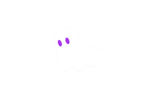 Outlined purple-eyed ghost moving left